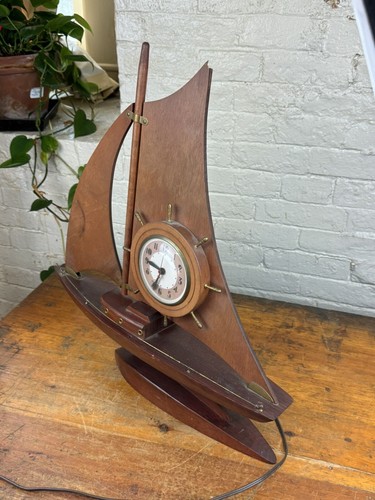 Vintage 1930's Sailboat Clock Nautical Decor, Tested Working Condition 21"H 20"L - Picture 15 of 17