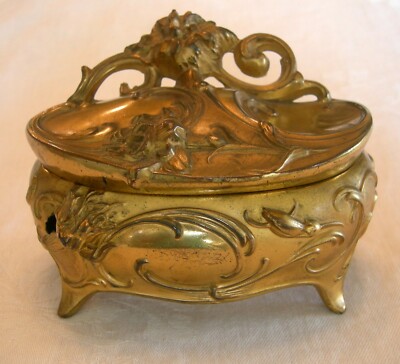 Large Art Nouveau GILT METAL JEWELRY CASKET BOX CO UK