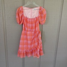 Likely Havana Mini Dress Size 0 Faux Wrap Skirt Flounce Hem Puff Sleeve Preppy