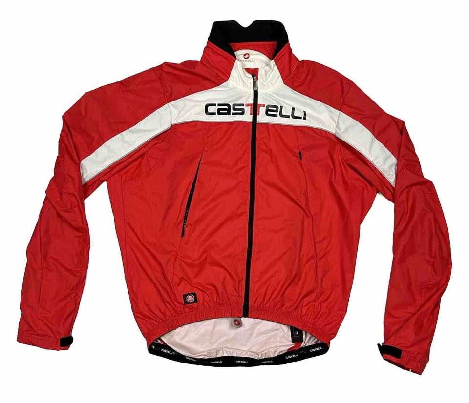 Castelli Rosso Corsa Full Zip Cycling Windbreaker Jacket Size L Red Vented Zips - Image 2 of 4
