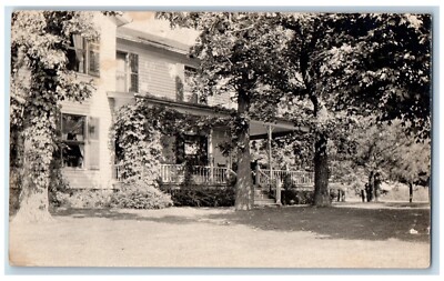 Lake Geneva Wisconsin WI Postcard RPPC Photo House Porch And Trees 1910 Antique