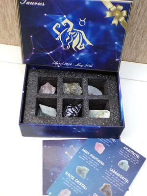 TAURUS Crystal Healing Stone Gift Set Zodiac Signs Astrology Raw Rocks in Box