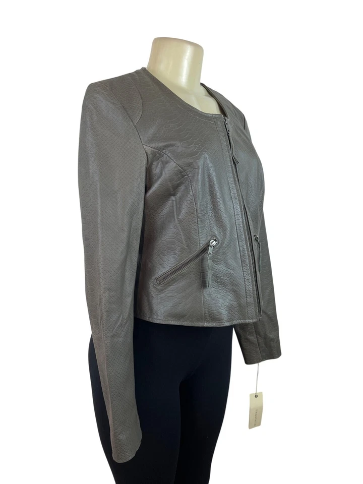 Chaqueta Bagatelle Mujer Cuero Estampado Serpiente Gris Con Cierre de Cremallera Talla S - Nueva Foto 2 de 4