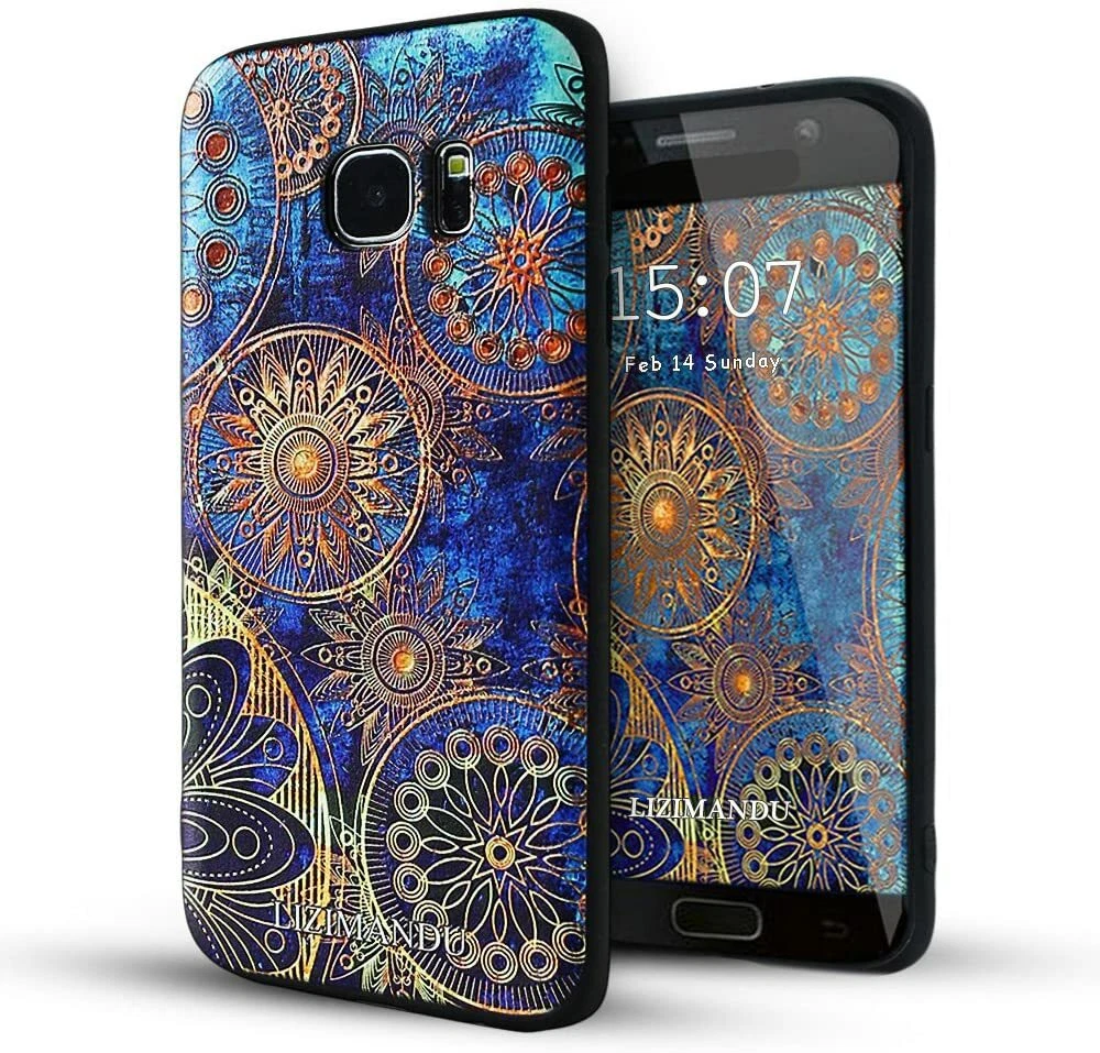 Samsung Galaxy S7 Edge Phone Case Protective Cover Blue Flower Print Slim TPU