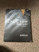 Jonelle Deep Lace Top Satin Sheer Stay Ups Hold Ups Medium Blonde Sexy BNIP