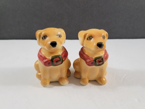 Vintage Yellow Puppy Dog with Red Collar Salt & Pepper Shaker Set - Picture 5 of 6