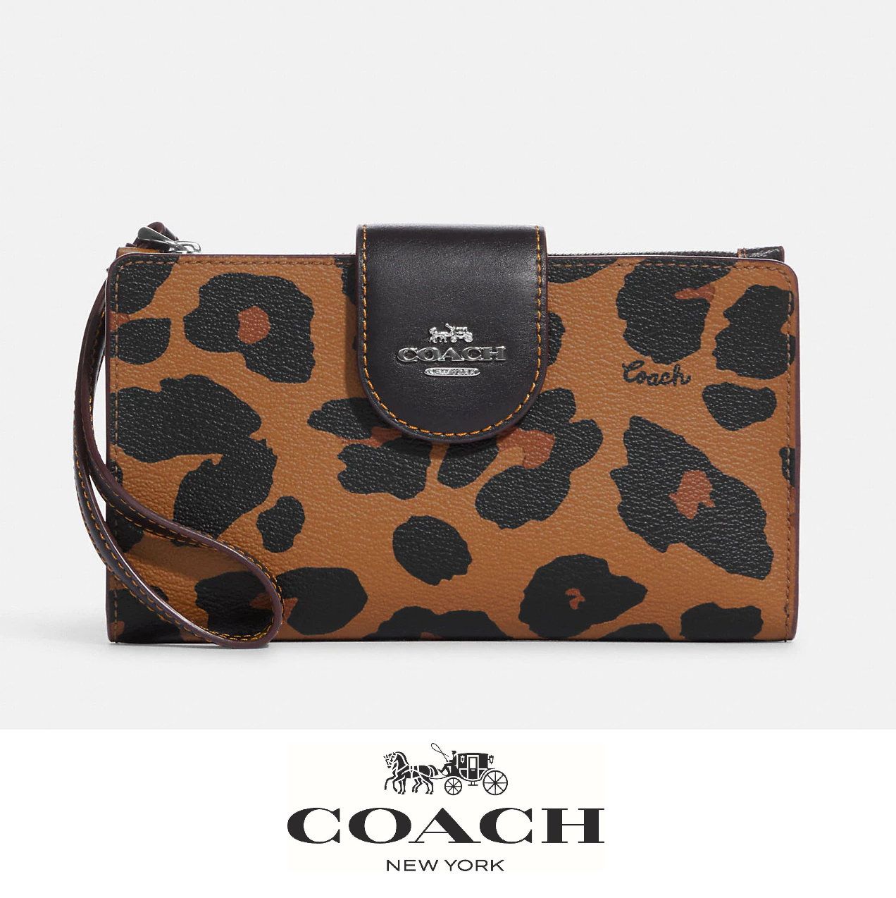 NWT Coach Leopard Print Phone Wallet with Signature Canvas
