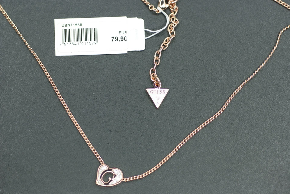GUESS Damen Halskette UBN71538 G roségoldfarben Kette weißer Besatz Herz NEU - Bild 2 von 3