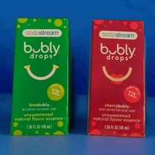 2 Sodastream Bubly Drops Lime & Cherry Unsweetened Natural Flavor Essence 1.36oz