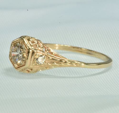 14k Gold GIA Certified Natural Diamond Vintage Style Filigree Ring Engagement - Picture 9 of 14