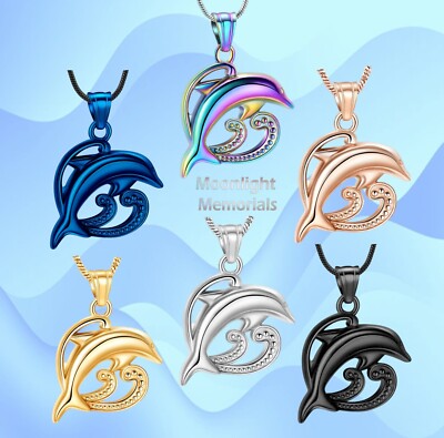 New Dolphin Jumping Waves Cremation Urn Keepsake Ashes Memorial Necklace