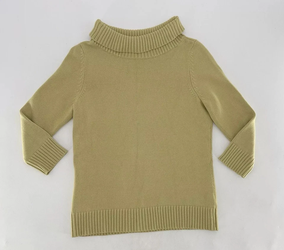 Suéter Talbots Amarillo/Verde Tejido Cuello Redondo Cuello Alto Talla PS, Preppy, Carrera Foto 3 de 4