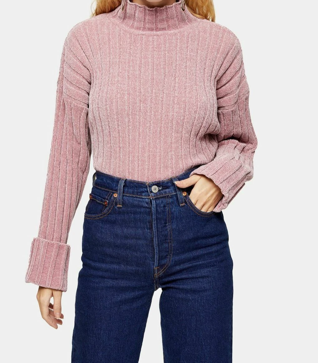 Pink roll top neck jumper topshop