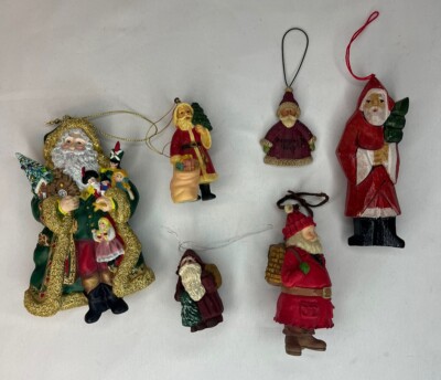 Santa Claus Lot of 6 Christmas Tree Ornaments Mixed Materials & Sizes