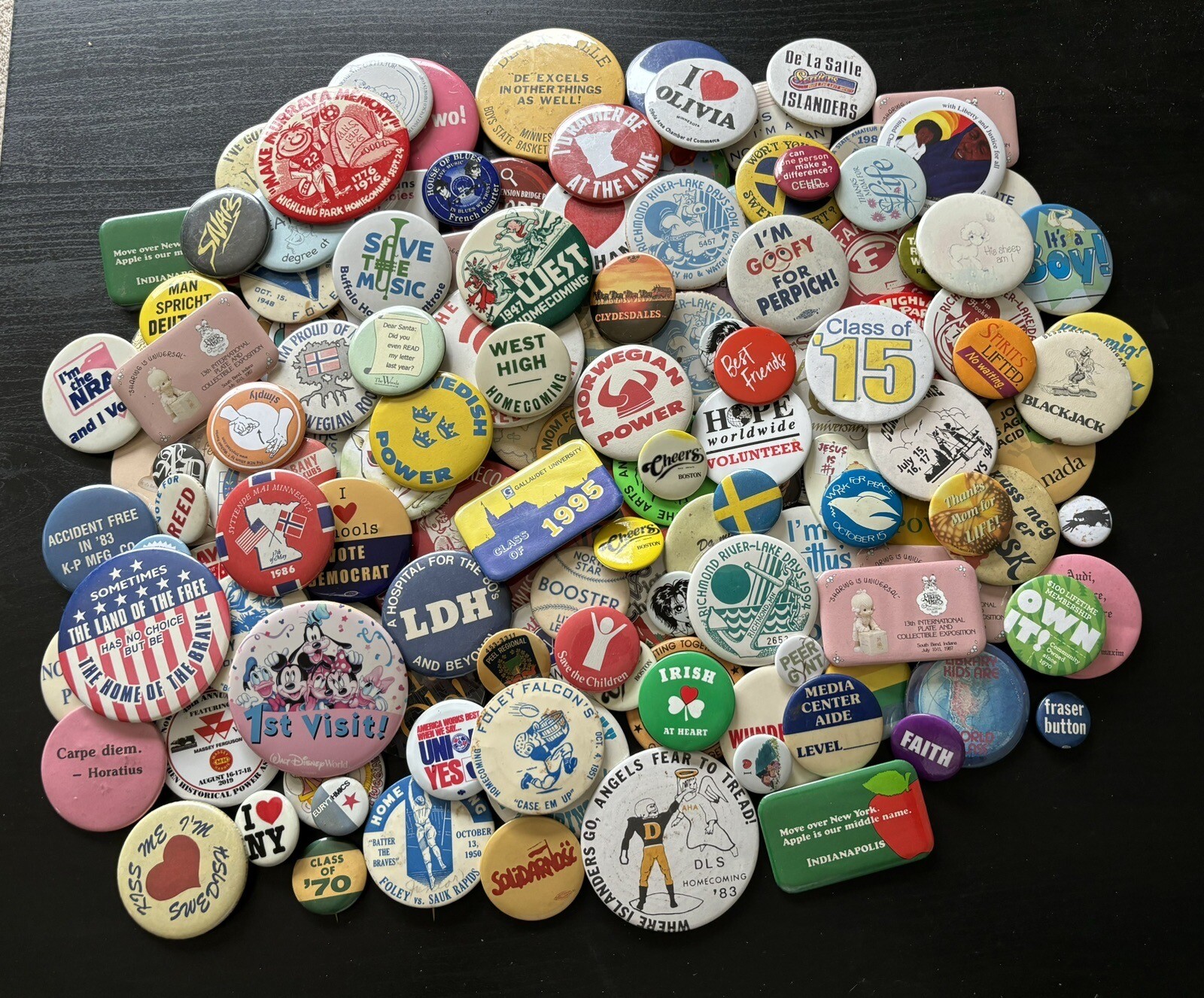 Huge Lot 139 Mixed Vintage Pin Back Buttons Humor Advertising