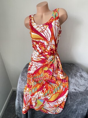 Colorful Orange Maxi Dress Tropical Women Size L  10 Coral Coastal Sarong Loud