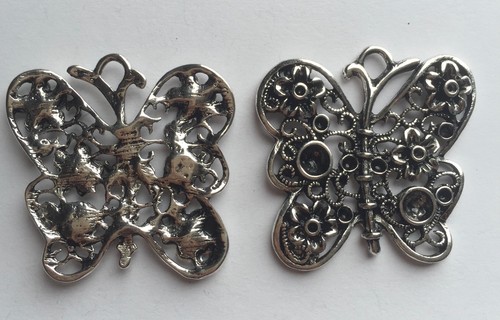 2 pieces - large butterfly pendant zinc alloy - 4.1cm x 4.1cm - Picture 4 of 4