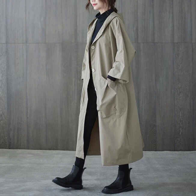 New Ladies Women Thin hooded long windbreaker Trench Hooded Coat Overcoat Jacket - Image 4 of 4