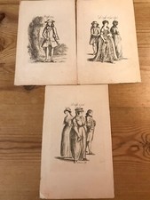 3 x Original James Peller Malcolm 1808 Lithograph Fashion Plates 18thC Dress.