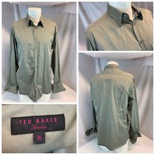 Ted Baker London Shirt 16 35 Taupe Tan Cotton French Cuff Portugal YGI B1-306