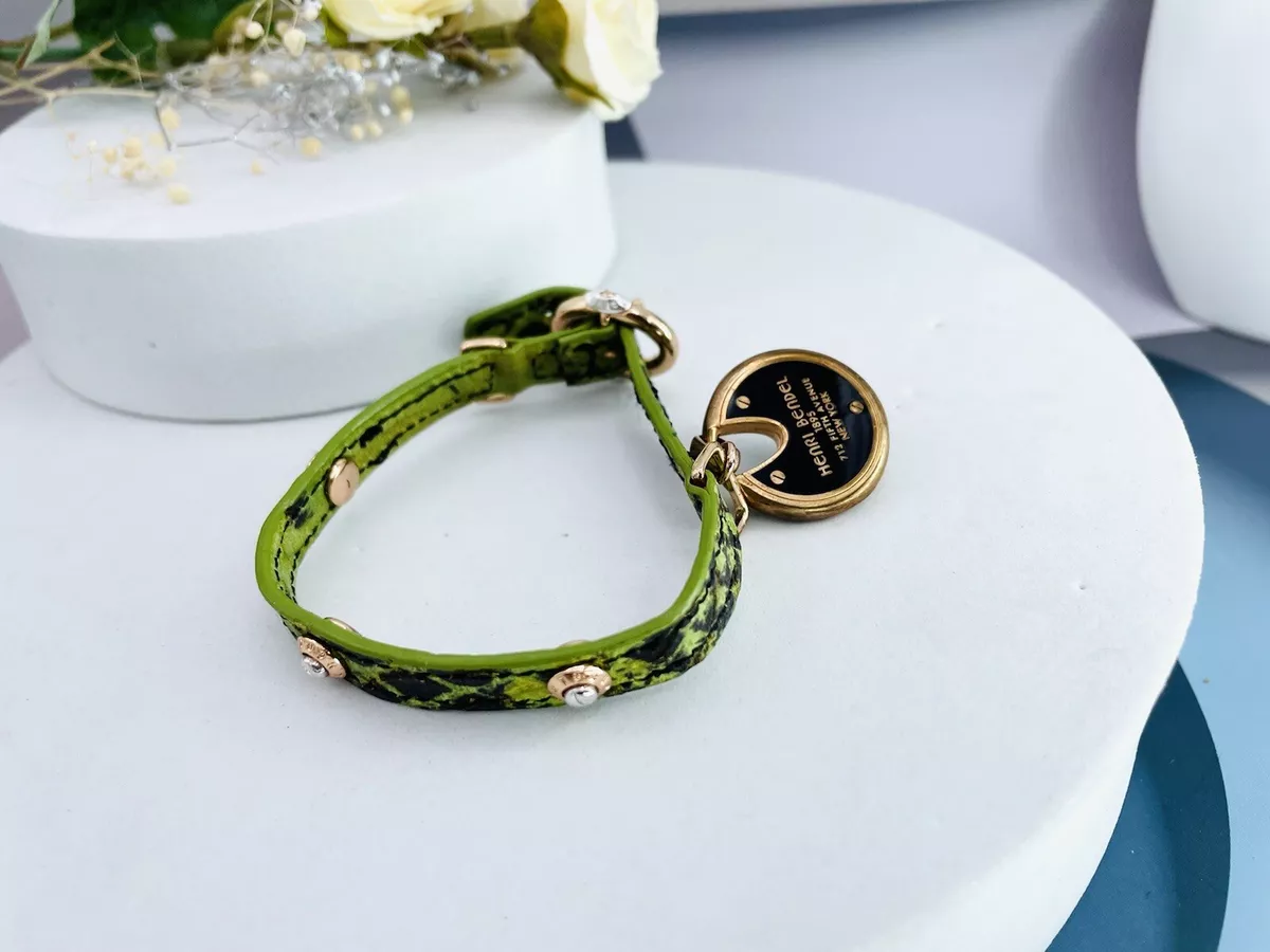 Henri Bendel Collection Leather Wrap Green Leopard Logo Charm