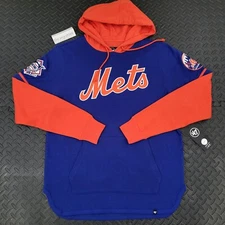 '47 New York Mets Trifecta 47 Shortstop Pullover Men Hoodie L Blue/Orange NWT
