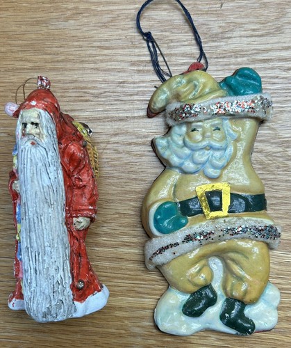 Vintage 2 Plastic Santa Claus Ornaments Aisa Christmas Tree Hanging Art Jolly