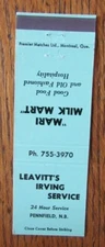 IRVING GAS STATION MATCHBOOK MATCHCOVER: LEAVITT'S (PENNFIELD NEW BRUNSWICK) E28