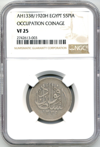 AH1338/1920H Egypt 5 Piastres, Occupation Coinage - NGC VF 25