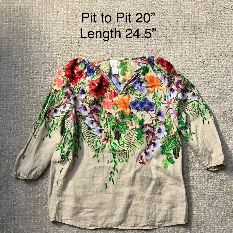 Blusa Chicos OP Petite estampa floral manga 3/4 gola V - Imagem 3 de 4