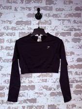 NEW - GYMSHARK - Cropped Long Sleeve Contour Top - Black - Large