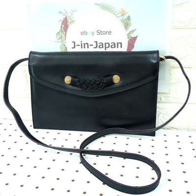 ETRO Leather Shoulder Bag Clutch Bag Made in Italy Black Red Women's