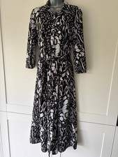 Girl in Mind Black/White Abstract Pattern Maxi Shirt Dress Size 10 Side Pockets