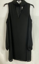 Vince Camuto Women's Black Sheath Dress NWT Collared V-Neck Sheer Sleeve Size 6