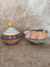 MacKenzie-Childs Schmetterling handbemalt Milchk&auml;nnchen & Deckel Zuckerdose 1993/4