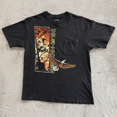 Vintage Harley Davidson Pocket T-shirt Eagle Made In USA Single stitch black L