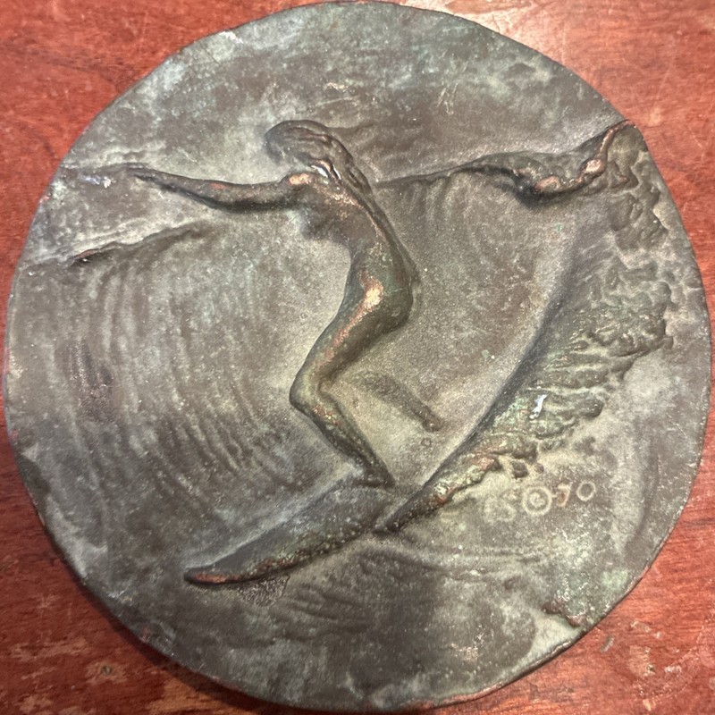 Vintage 1970 Surfing Copper/ Bronze Medallion Surfboard Weight 10.1 Oz Size 3.5”