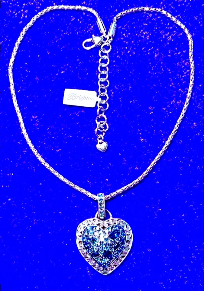 BRIGHTON CRISTAL VIAJE TONOS AZULES CRISTAL SWAROVSKI CRISTAL SLV CORAZÓN COLLAR NUEVO CON ETIQUETAS+BOLSO✨VTG Foto 4 de 4