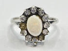 Beautiful Vintage Sterling Silver White Topaz & White Opal Ring Size I 1/2