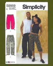 Unisex Cargo Pants Sewing Pattern ~ Two Lengths (Sizes XS-XXL) Simplicity 9959