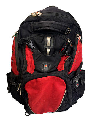 SwissGear Maxxum Black Red Laptop Travel Backpack Heavy Duty Padded Media Pocket