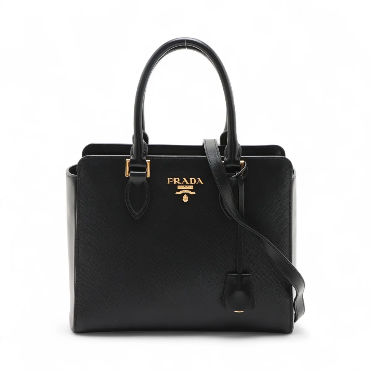Prada Saffiano Leather 2 Way Handbag Black 1BA113