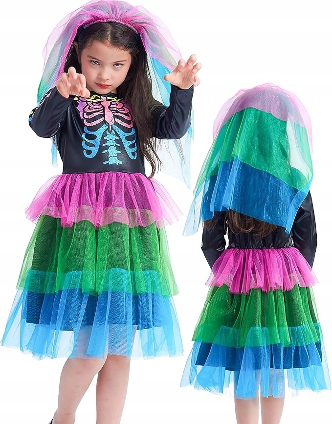 Disfraz esqueleto colorido Halloween carnaval baile niño 98-104cm