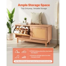 Entryway Shoe Bench, 39.4 x 11.8 x 20.9 Inch Rattan-Like Shoes Bench with 2 Flip