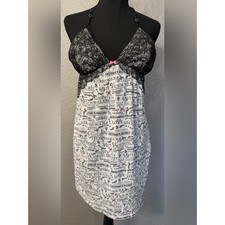 Victorias Secret Women Sz L Black White Lace Logo Padded Nightie Nightgown Dress