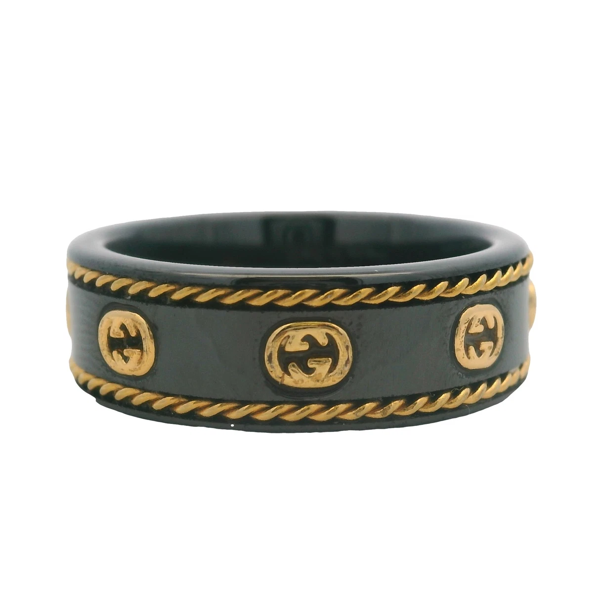 Gucci Black Synthetic Corundum 18kt Gold Icon Interlocking G Logo