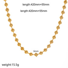 6/8Mm Stainless Steel Ball Bead Necklaces for Women Men Gold/Silver Color Metal 