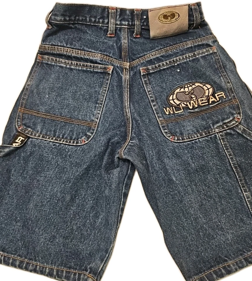 Vintage Wu Wear Denim Embroidered Hip Hop Shorts Size 8 Boys 90's - Image 2 of 4
