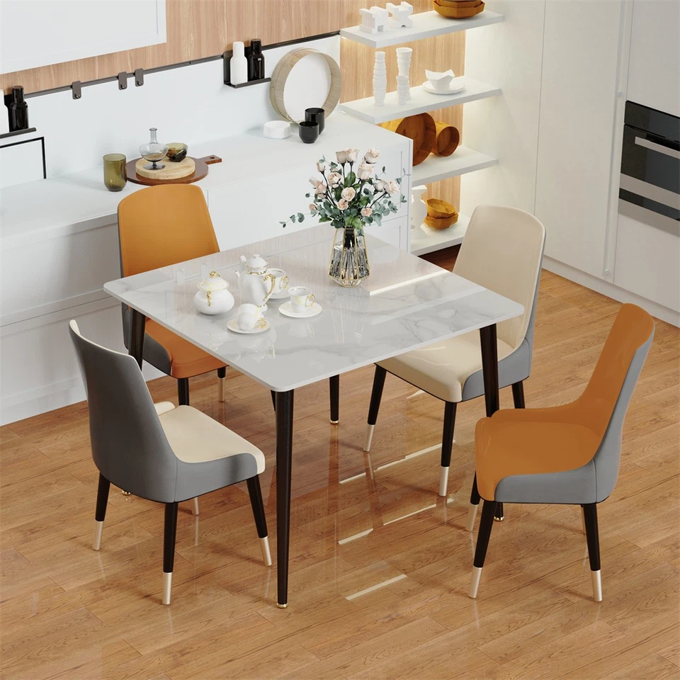 WISFOR Kitchen Dining Table Rectangular Natural Marble Table w Metal Frame 30" H - Image 4 of 4