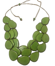 Stunning 3 tiers Tagua Nut Statement Necklace Green Adjustable between 8-18in